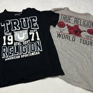 EUC lot of 2 Boys True Religion T Shirts Black & Gray Size Medium 10-12